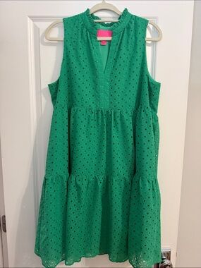 Lilly Pulitzer Green Eyelet Sleeveless Tiered Dress